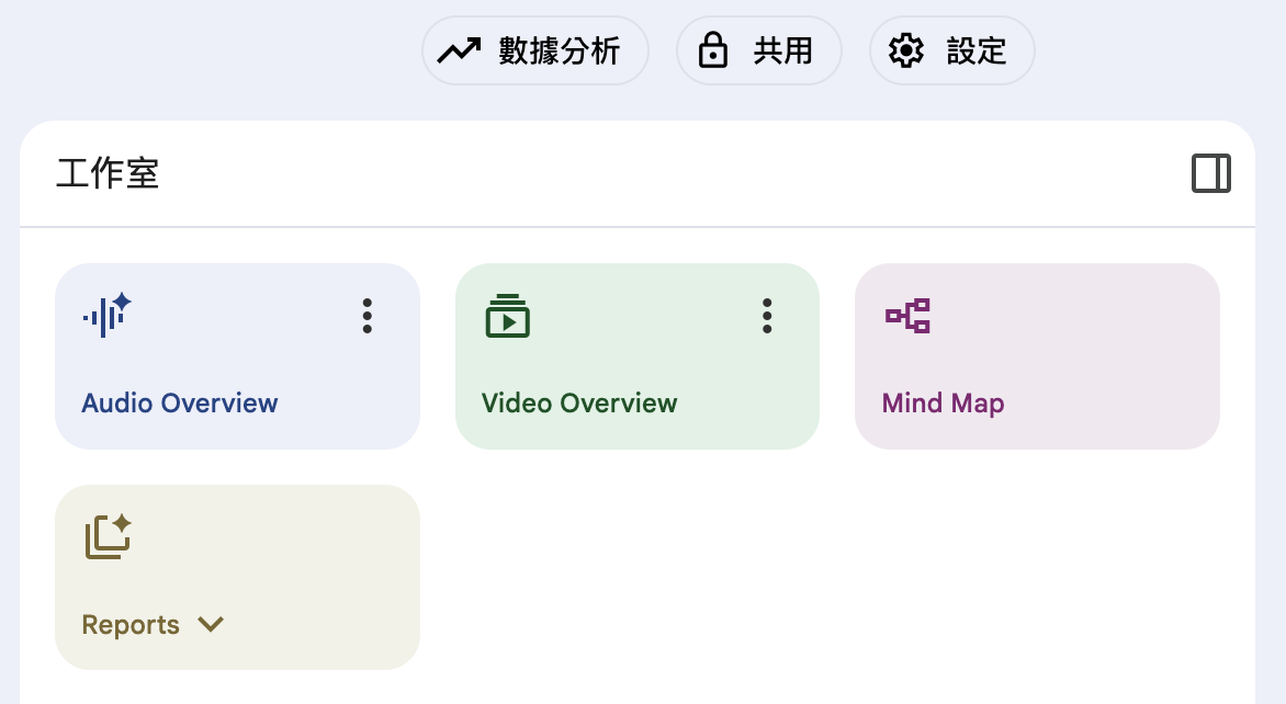The Studio tab showing four available features